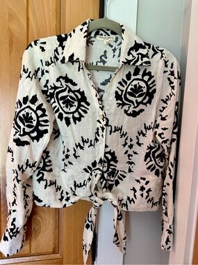 Christian Soriano floral print tie front linen blouse